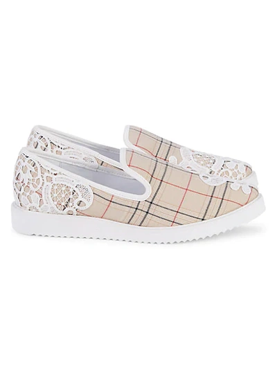 Shop Karl Lagerfeld Carlyn Lace Embroidery Plaid Loafers In Nude