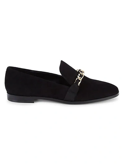 Shop Karl Lagerfeld Luella Chain Embellished Suede Loafers In Black