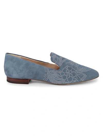 Shop Karl Lagerfeld Nova Studded Suede Loafers In Steel Blue