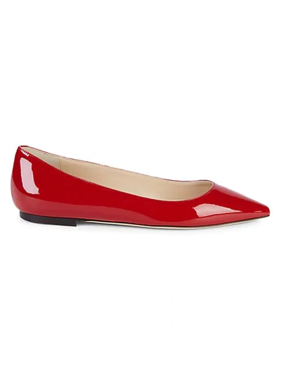 Shop Jimmy Choo Romy Patent Leather Point-toe Flats In Red