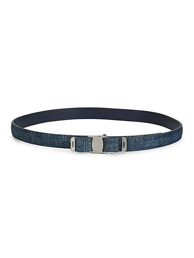 Shop Ferragamo Logo Bow Suede Belt In Denim Blue