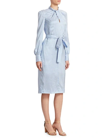 Shop Erdem Amelia Twist-front Dress In Blue White