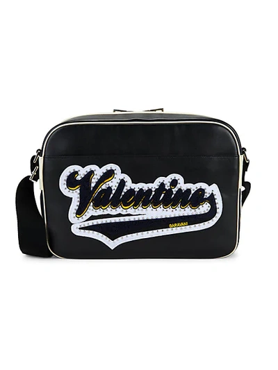 Shop Valentino Logo Patch Leather Messenger Bag In Nero