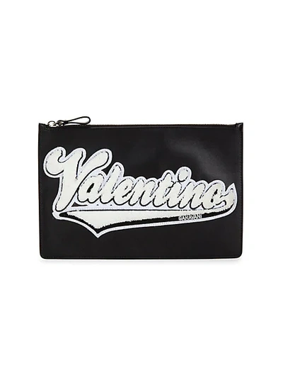 Shop Valentino Logo Leather Pouch In Nero