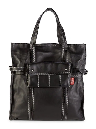 Shop Valentino Leather Tote In Nero