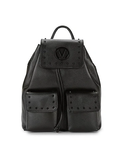 Shop Valentino By Mario Valentino Simeon Rockstud Pebbled-leather Backpack In Black
