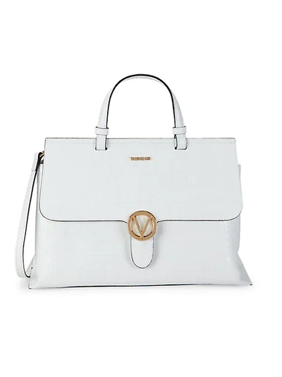 Shop Valentino By Mario Valentino Olimpia Croc-embossed Leather Messenger Bag In White
