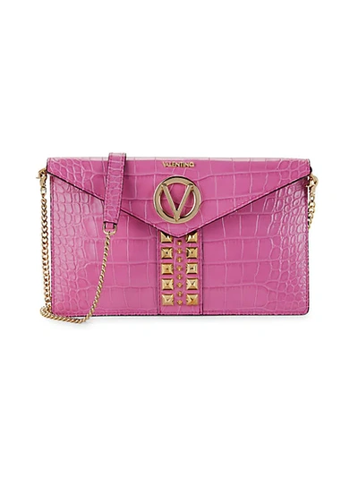 Shop Valentino By Mario Valentino Brienne Croc-embossed Leather Envelop Crossbody Bag In Azalea