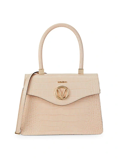 Shop Valentino By Mario Valentino Melanie Croc-embossed Leather Top Handle Bag In Rose
