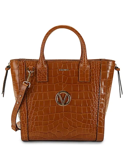 Shop Valentino By Mario Valentino Charmont Crocodile-embossed Leather Convertible Tote In Caramel