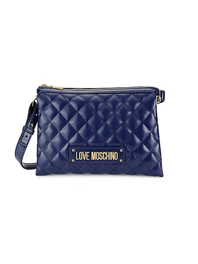 Shop Love Moschino Double Quilted Crossbody In Blue