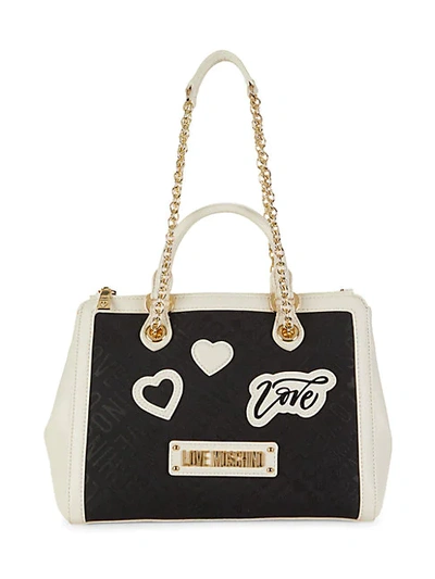 Shop Love Moschino Small Love Applique Monogram Tote In Avorio