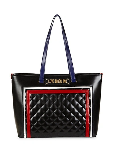 Shop Love Moschino Multicolor Quilted Tote In Black Multi