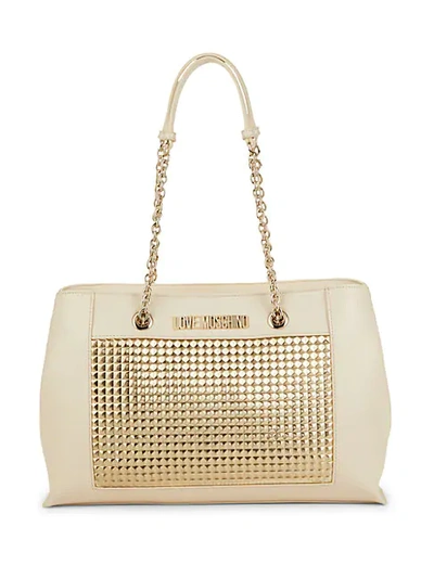 Shop Love Moschino Studded Tote In Beige