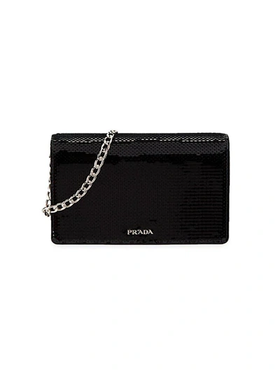 Shop Prada Mini Sequin Embellished Crossbody Bag In Nero