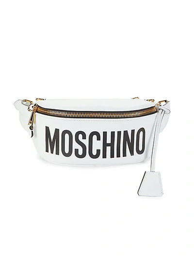 Shop Moschino Logo Leather Belt Bag In White