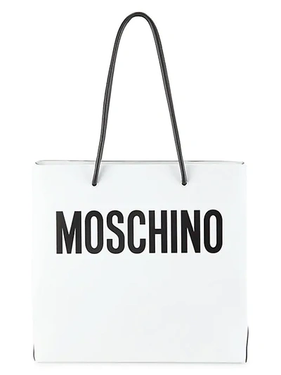 Shop Moschino Logo Leather Tote In White