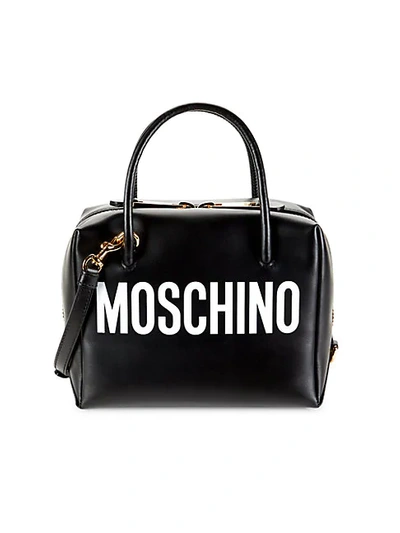 Shop Moschino Logo Leather Structure Tote In Black