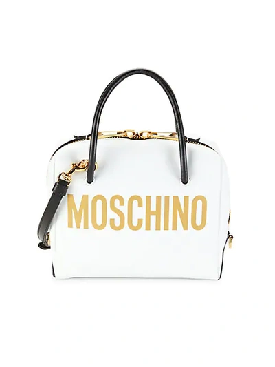 Shop Moschino Logo Leather Dome Satchel In White