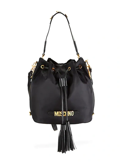 Shop Moschino Women's Drawstring Bucket Bag In Black
