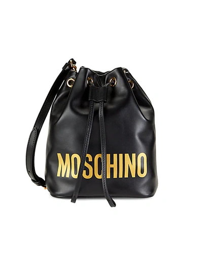 Shop Moschino Women's Logo Leather Crossbody Bucket Bag In Black