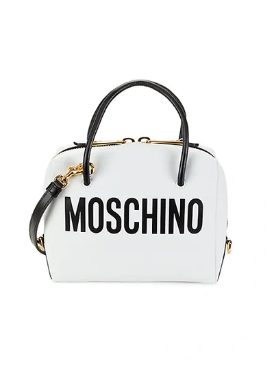 Shop Moschino Logo Leather Dome Satchel In White