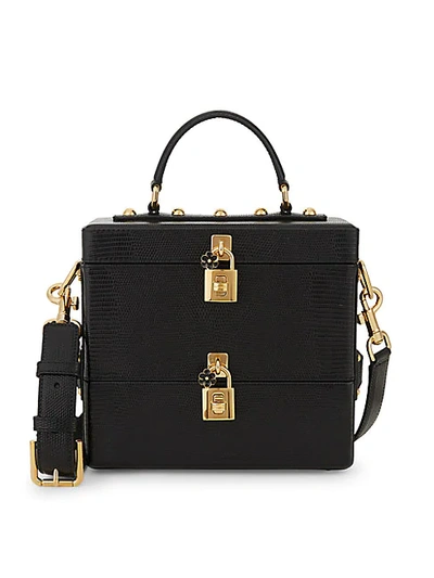 Shop Dolce & Gabbana Iguana-embossed Leather Lock Box Bag In Black