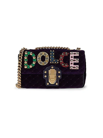 Shop Dolce & Gabbana Lucia Studded Mixed-media Velvet Shoulder Bag In Violet