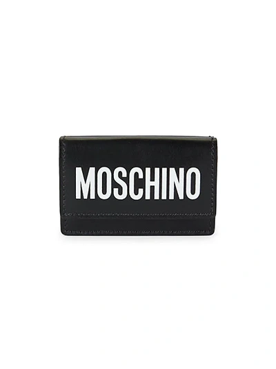 Shop Moschino Women's Logo Tri-fold Leather Wallet In Black