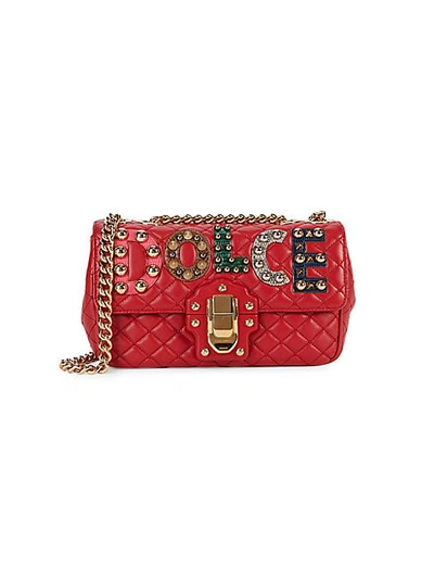 Shop Dolce & Gabbana Studded & Quilted Leather Shoulder Bag In Red