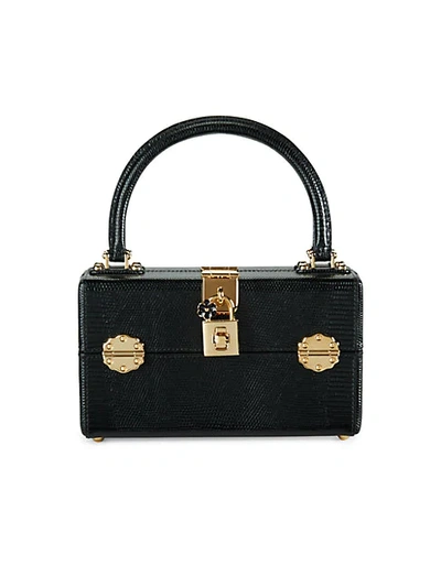 Shop Dolce & Gabbana Embossed Leather Lock Box Handbag In Black