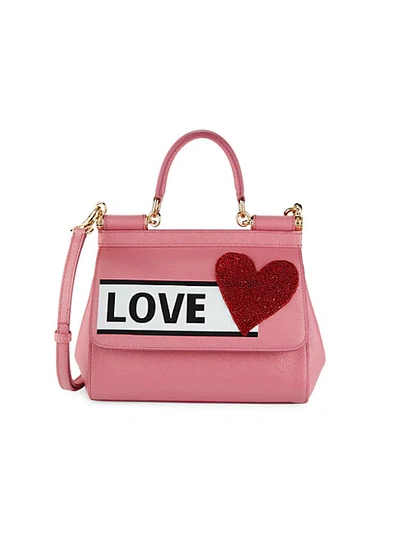 Shop Dolce & Gabbana Love Print Leather Satchel In Pink