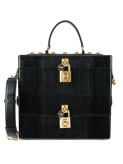 Shop Dolce & Gabbana Iguana-embossed Leather Lock Box Bag In Black