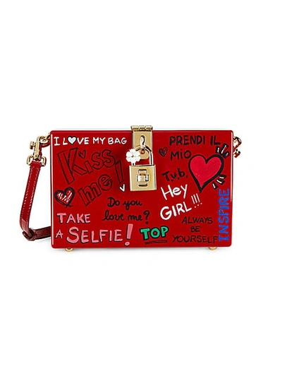 Shop Dolce & Gabbana Graffiti Lock Box Crossbody In Red