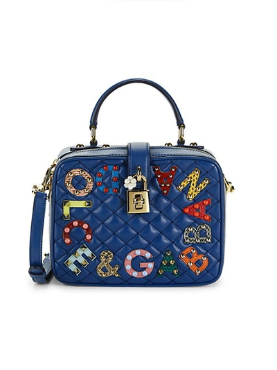 Shop Dolce & Gabbana Embellished Quilted Leather Crossbody Bag In Blue