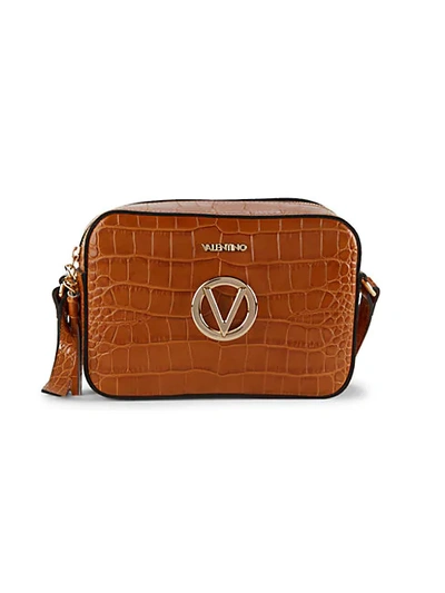 Shop Valentino By Mario Valentino Babette Croc-embossed Leather Crossbody Bag In Caramel