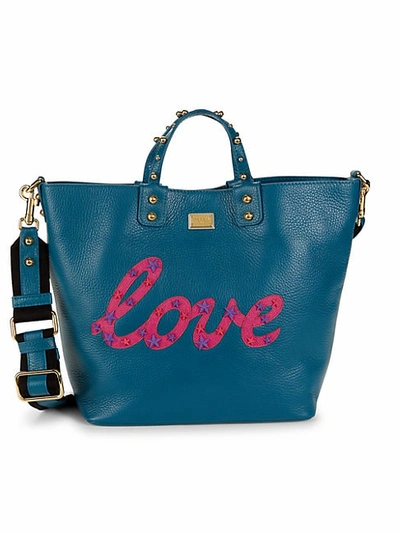 Shop Dolce & Gabbana Love Leather Tote In Sea Blue