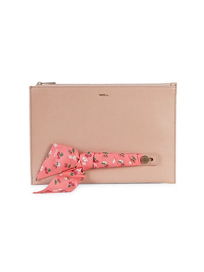 Shop Furla Scarf-accent Leather Clutch In Pink