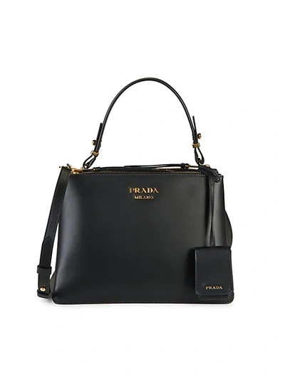 Shop Prada Small Deux Leather Top Handle Bag In Black