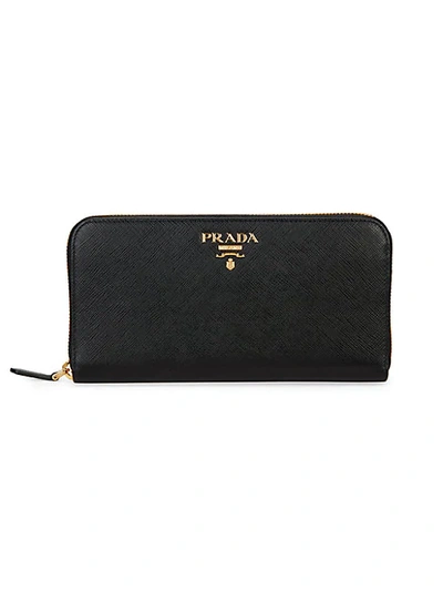 Shop Prada Zip-around Leather Wallet In Black