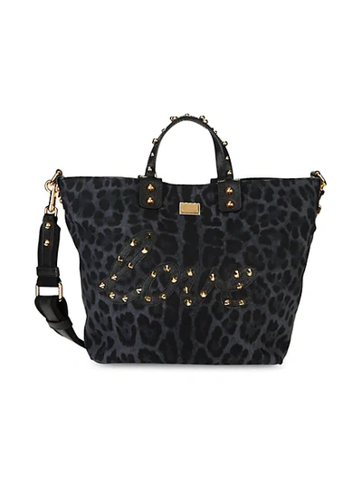 Shop Dolce & Gabbana Beatrice Studded Tote In Grey