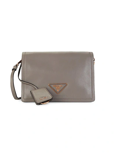 Shop Prada Pionnire Leather Crossbody Bag In Grey