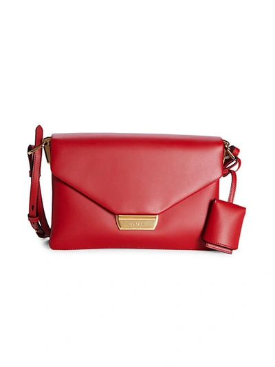 Shop Prada Foldover Leather Shoulder Bag In Red
