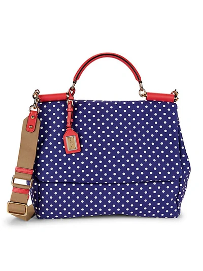 Shop Dolce & Gabbana Sicily Canvas Shoulder Bag In Blue
