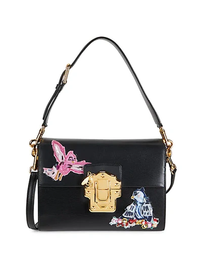 Shop Dolce & Gabbana Bird Appliqu&eacute; Leather Shoulder Bag In Black