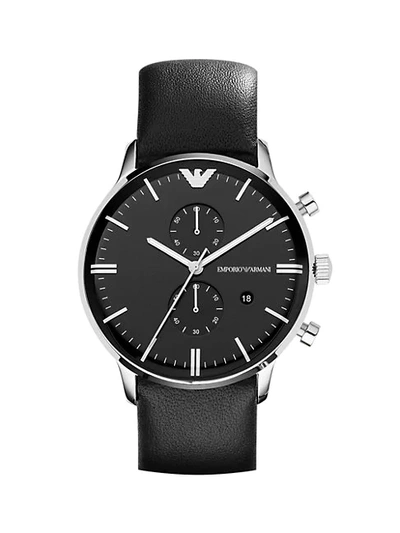 Shop Emporio Armani Gianni Silvertone & Leather-strap Chronograph Watch