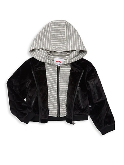Shop Appaman Little Girl's & Girl's Phoebe Hooded Velvet Moto Jacket In Black