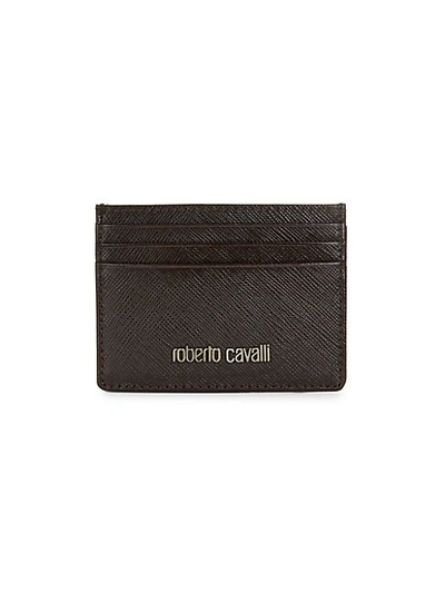 Shop Roberto Cavalli Textured Leather Card Case In Brown