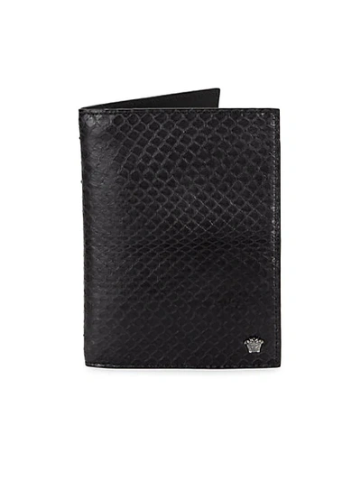 Shop Versace Snakeskin-embossed Leather Wallet In Dark Coffee