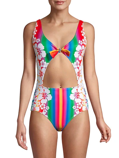 Shop All Things Mochi Mila Striped Crossover One-piece Swimsuit In Rainbow